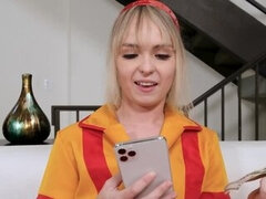 Arsch, Wohlbeleibte schöne frauen, Blondine, Kondom, Kleid, Küche, Strumpfhose, Pov