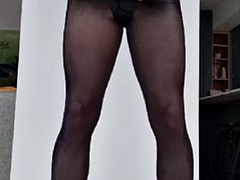 Sexy tranny with a big dick masturbates in heels and nylons