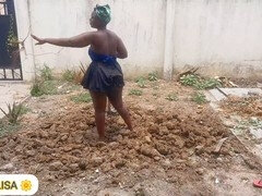 アフリカ人, デカ尻, 黒人, 農場, 自家製, パンティ, スカート, スパンデックス