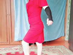 Grosser schwanz, Blondine, Crossdresser, Tanzen, Kleid, Schwul, Selbstgemacht, Rotschopf