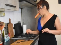 Cooking turns into erotic adventure as horny girl pleasures herself with some anal play and foot fetish fun
