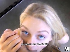 Horny blonde loan agent gets her table filled with cum after being auditions with her agent