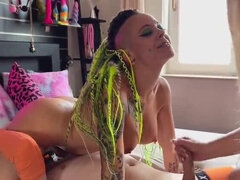 Mamada, Tetona, Pareja, Enorme, Desnudo, Coño, Tatuaje, Trio