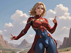 Futanari Captain Marvel Masturbation Selfsuck Cumshots