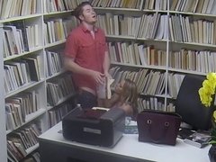 Fresh babe sucks dick in the library