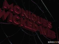 MILF Monique Alexander posing in sexy leather dress