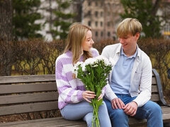 18, ブロンド, フェラチオ, ジーンズ, キス, アウトドア, 変態趣向, 濡れ