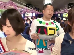 バス, 巨乳な, イマラチオ, 乱交, グループ, 日本人, 乳首, オーガズム