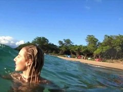 Leie, Strand, Blondine, Im freien, Zierlich, Pov, Öffentlich, Titten