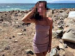 Triple sex with blonde and brunette on nudist beach