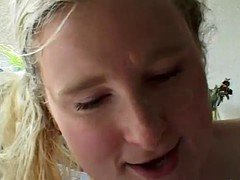 Amateur blonde girlfriend home action with facial