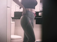 Naughty Brazilian Wife Sucks Gym Staff in Bathroom - Messy Facial & Cum in Mouth