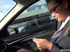 The Stewardess fucks with stranger outdoor