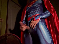 Superman jerks off and cumshot