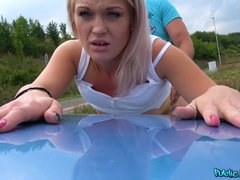 Arsch, Blondine, Auto, Verrückt, Schwanz, Flashen, Öffentlich, Muschi