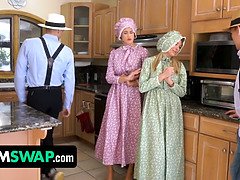 Step Moms Pristine Edge & Penny Barber swap & bang their Amish Step Son's big cock