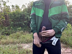 Aziatisch, Grote lul, Sperma shot, Lul, Masturbatie, Buiten, Openbaar, Alleen