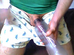 Dick Vacuum Masturbating With Bottle And Cum