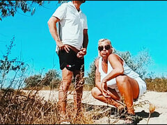 Blonde MILF Step Mom With Big Natural Tits Sucks Stranger On Road Outdoor Blowjob