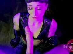 Teasing handjob in spandex gloves turns into ruined orgasm