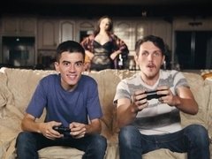 Brunette is about to suck dick