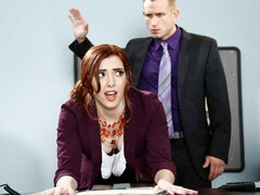 Hondjeshouding, Harig, Natuurlijke tieten, Kantoor, Penis, Roodharige vrouw, Kort haar, Tieten likken