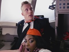 Bisexual stewardess chicks Aletta Ocean and Nicolette Shea are fucking the pilot