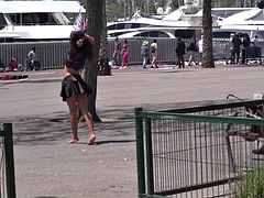 Small tits babe publicly whipped by master and mistress outdoors