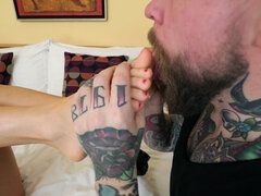Guy realizes his foot fetishes with gorgeous babe Tina Kay
