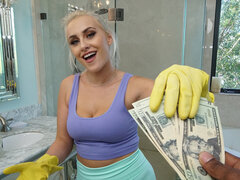 Blondine, Hundestellung, Handschuhe, Geld, Natürlich, Pov, Dusche, Titten