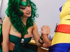 Enthousiasteling, Aangekleed, Diep in de keel, Mager, Tieten likken