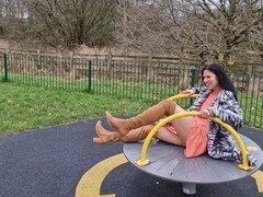 No panties, almost caught, public outdoor