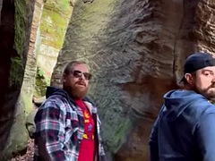 Red-haired daddy and a fat bearded guy fuck outdoors
