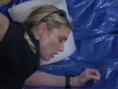 Passionate interracial sex of black man and two white policewomen
