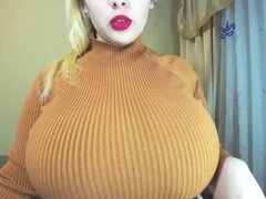 blonde Bbw with monster tits gets topless on webcam - solo