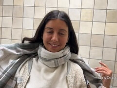 Authentic porn casting in a shopping mall's public toilet