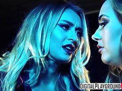 Blondine, Braunhaarige, Hd, Absätze, Polisch, Schreiend, Tätowierung, Flotter dreier