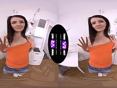 Petite Tyna's kitchen solo orgasm - 3D reality with 180 fps