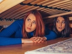 お尻, デカ尻, フェラチオ, 茶髪の, バック, 手コキする, ストッキング, 三人
