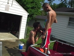 We watch 20-year-old Korey washing his truck when his 19-year-old friend Jayson pulls up and offers to help.