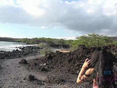 Playa, Morena, Novia, Masturbación, Desnudo, Pov, Público, Mojado