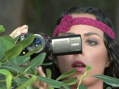 茶髪の, 中出し, チン, アウトドア, ピアス, オマンコ, 三人