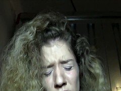 Curly Babe Swallows Cum In Public