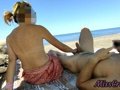 Leie, Strand, Geschnappt, Spermaladung, Flashen, Handjob, Masturbation, Nudist