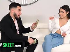 Desperate indebted babysitter turns into a nail doll for her fresh sugarpops to money out with her twat