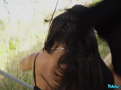 Stunning ebony bombshell Tina Fire in interracial POV sex video
