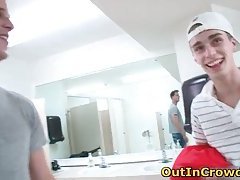 Horny Twinks having Gay Sucking and Fucking on the Public toilet