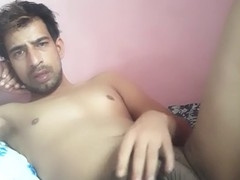 Intense stroking session of a strong man