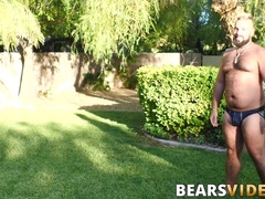 Hairy bear Luis Vega masturbating passionately solo