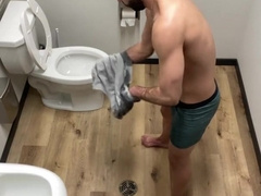 Masculine self pee and spunk with speculum deep in bootie (Public toilet)